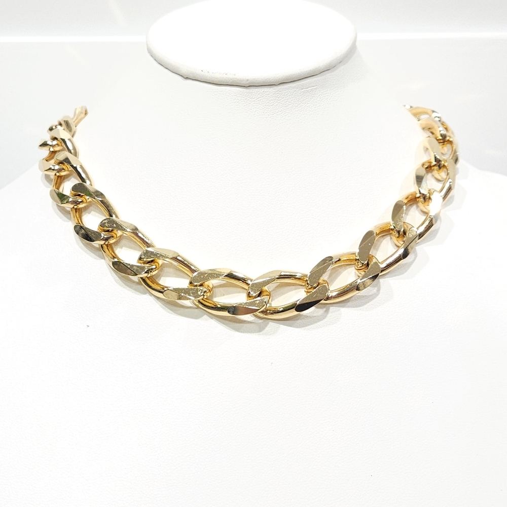 Vintage Christian Dior Curb Chain Necklace 1990s Chunky Gold Tone 16-inch